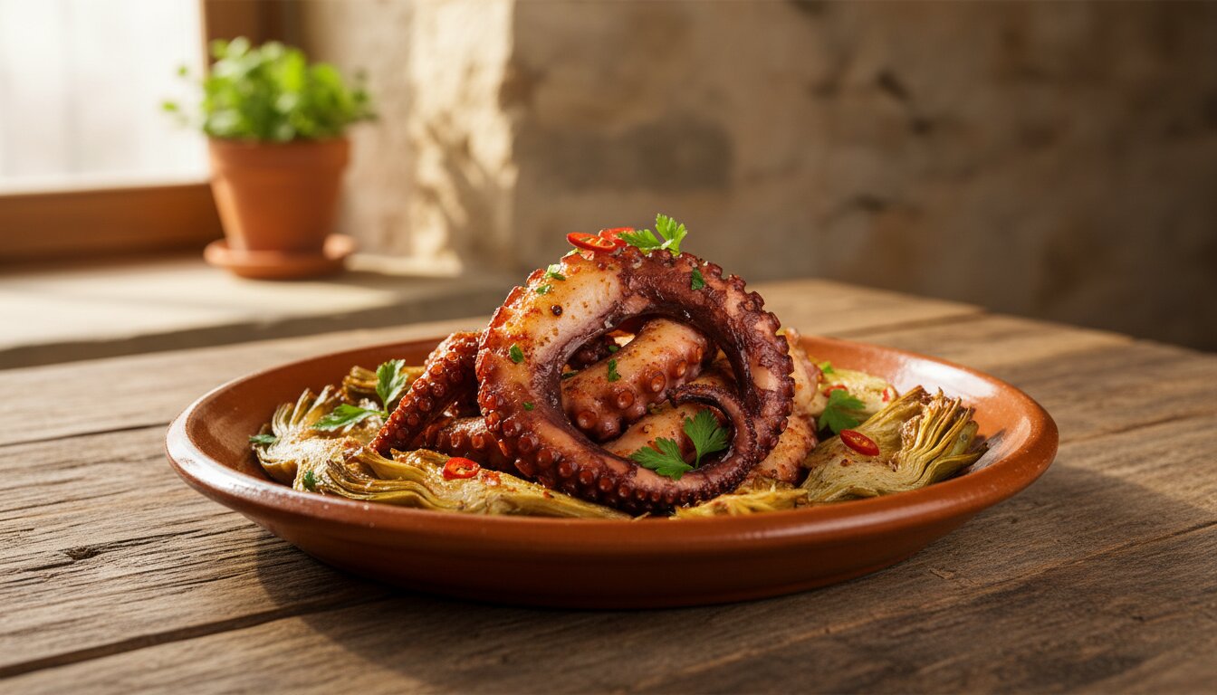 Claves de la receta de pulpo con alcachofas de la Vega Baja