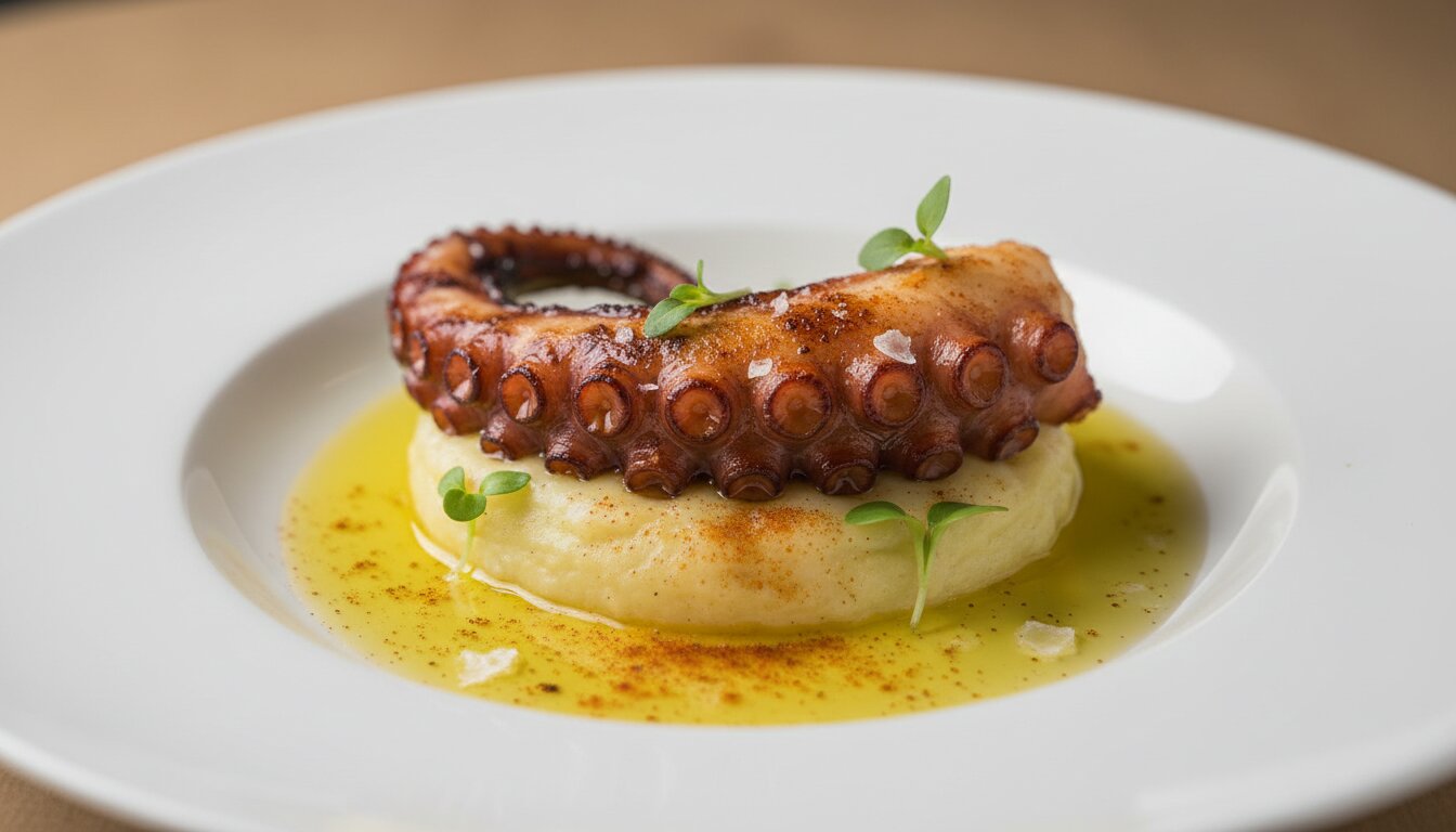Pulpo guisado ligero con patata y laurel